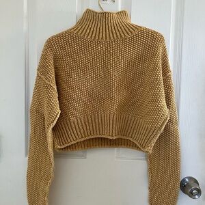 Cozy Mustard/Tan Turtleneck Crop Sweater